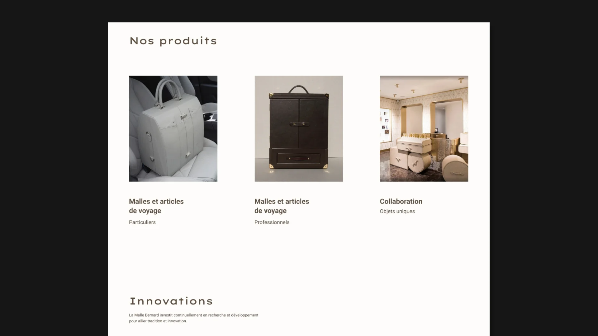 aperçu section de la page d'accueil