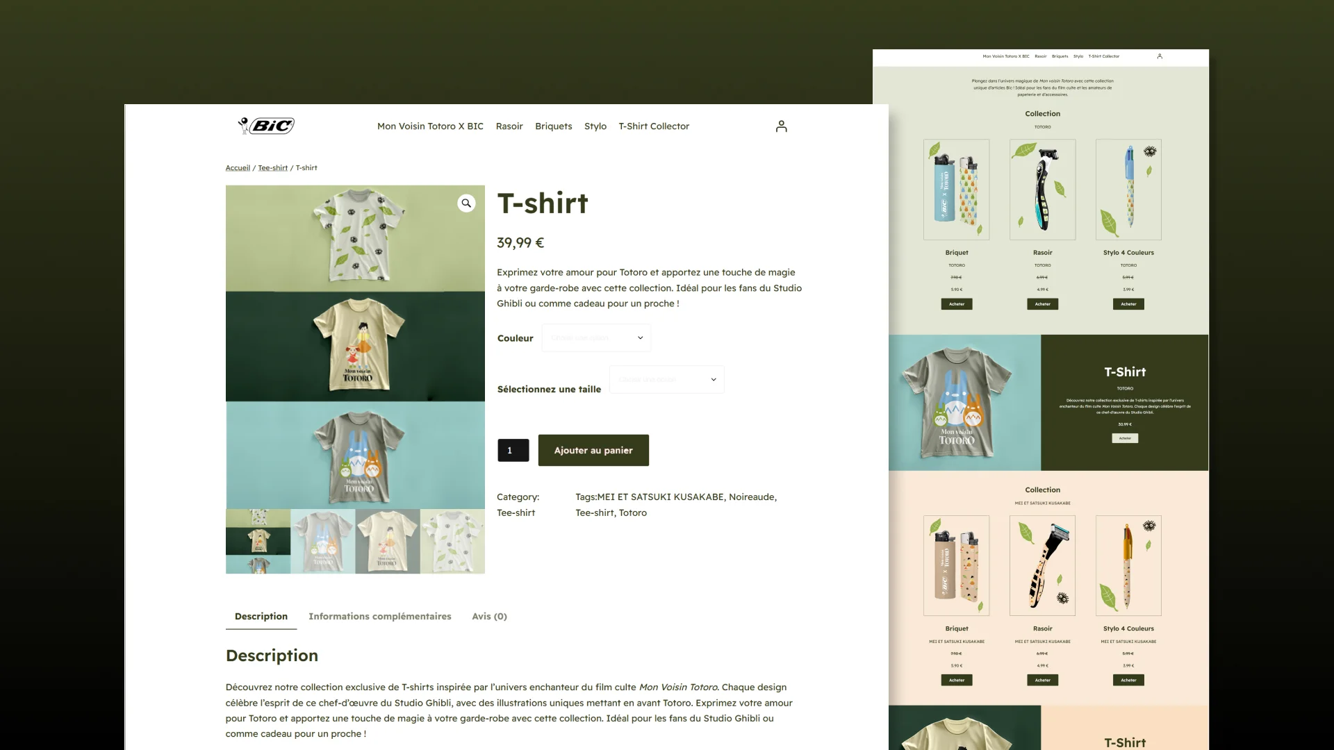 page produit t-shirt à motifs