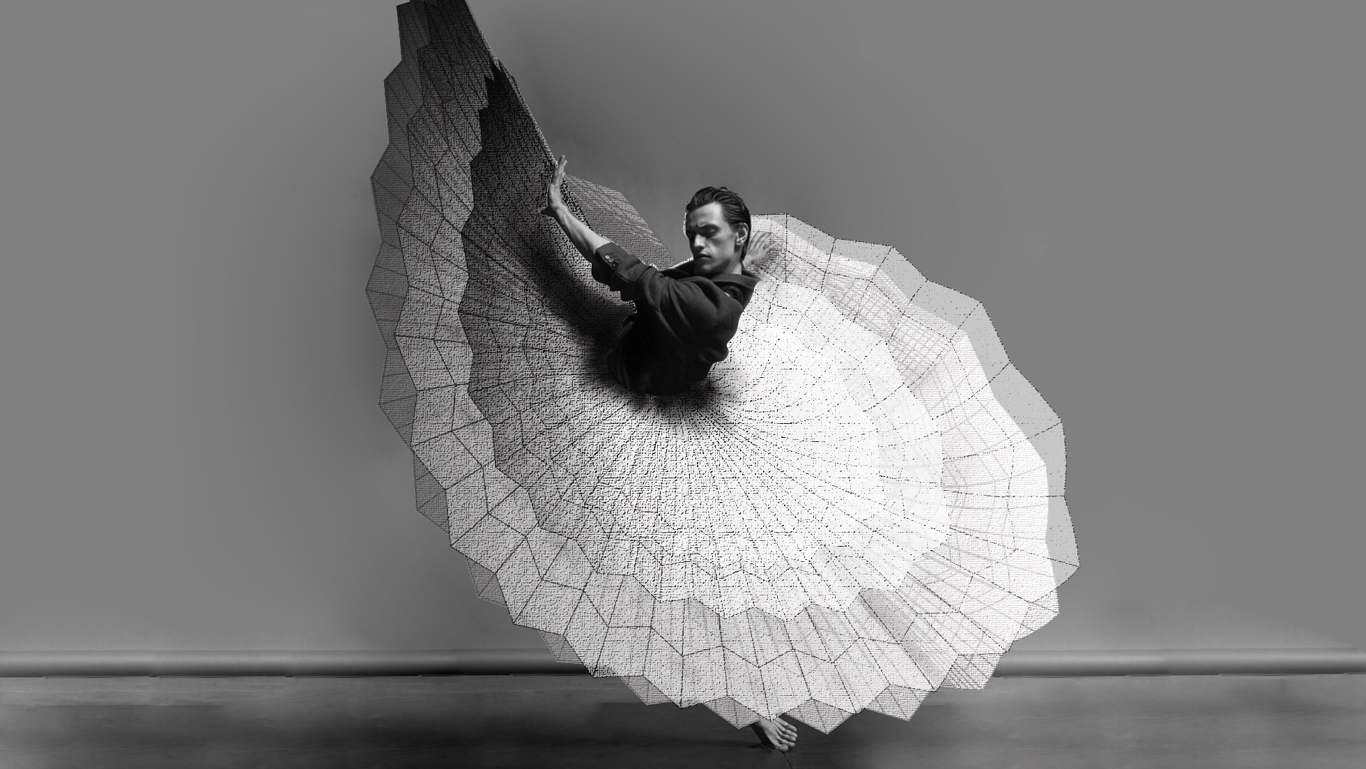 danseur avec l'objet sous forme de grande jupe virvoltant