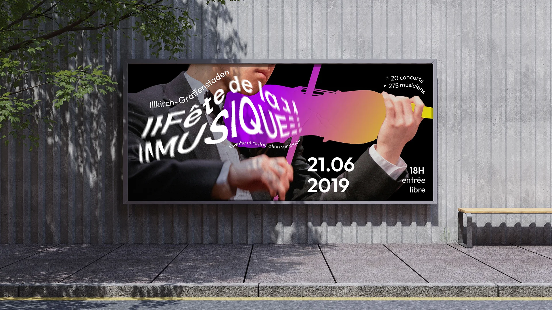 panneau paysage avec affiche fête de la musique