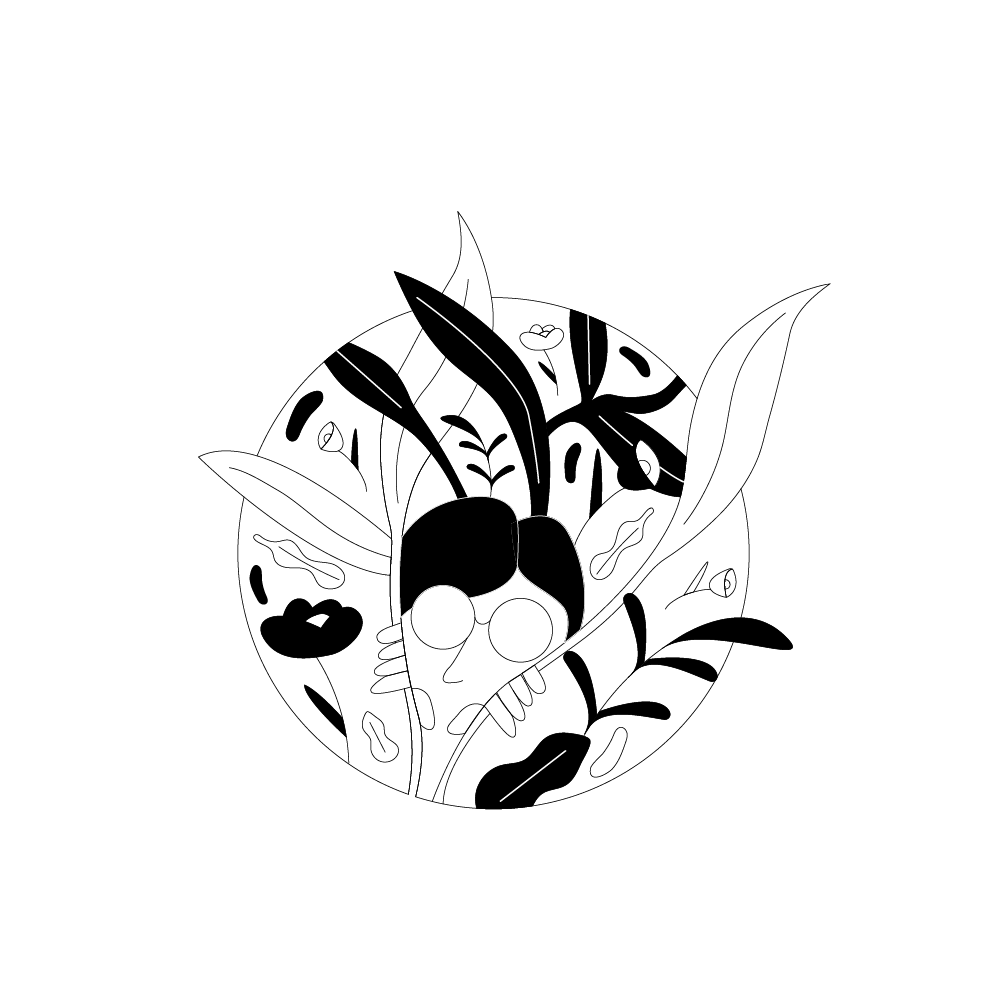 femme avec des lunettes qui est dissimulée derrière des végétaux