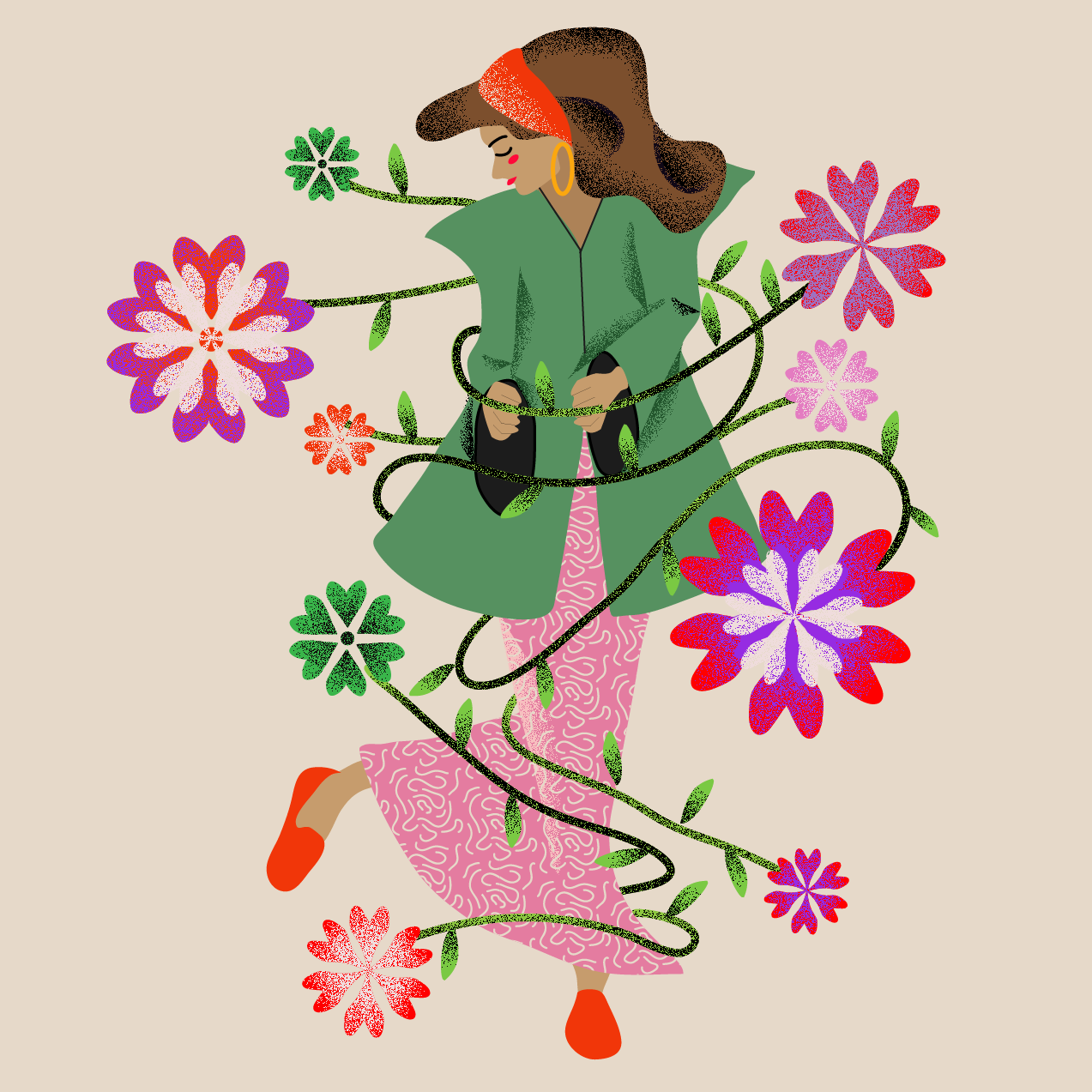 femme entourée de végétation