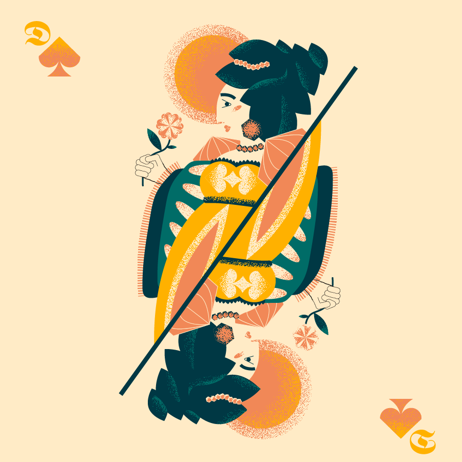 dame de pique dessin orangé