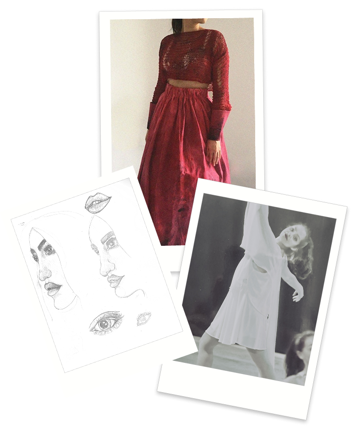 polaroïdes de dessins, de danse et de costume