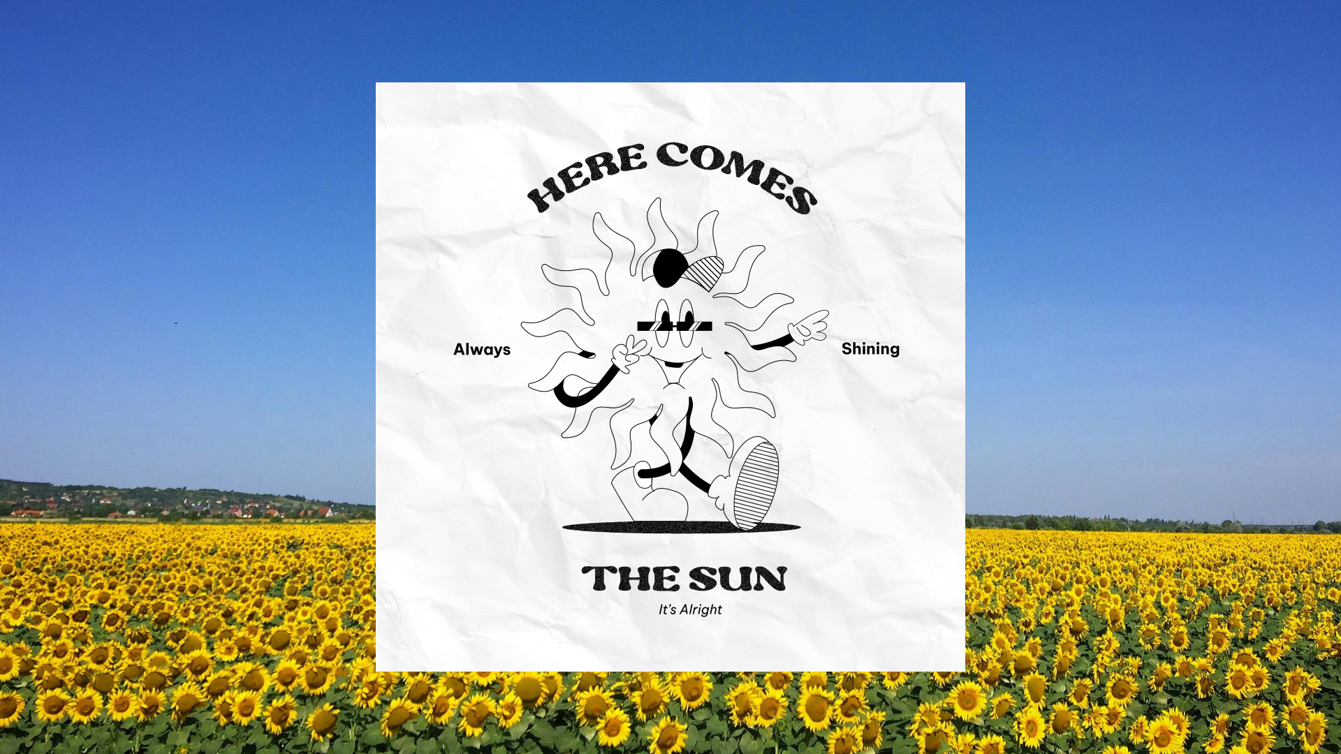 mascotte sur fond de tournesols en photo