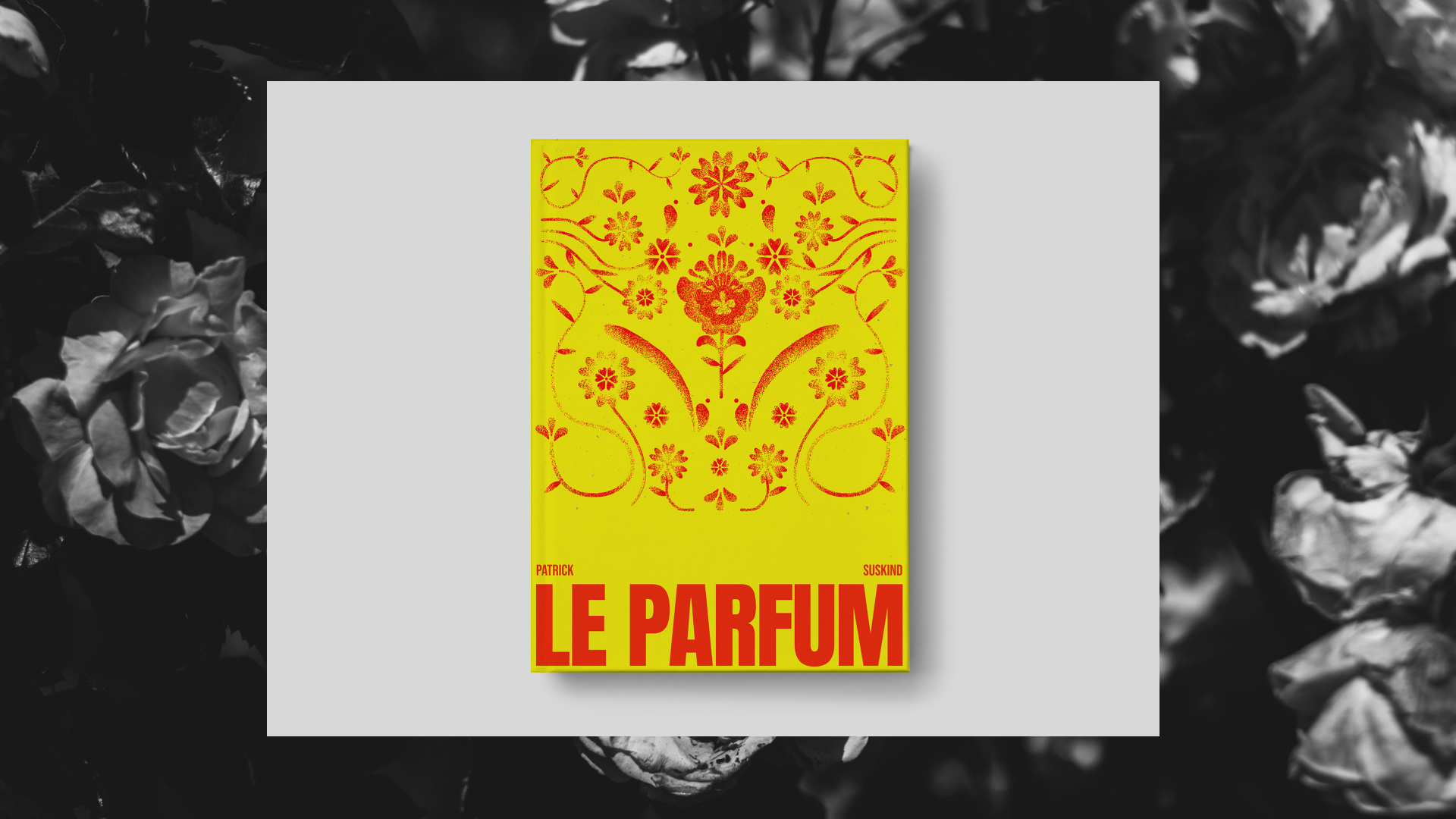 couverture du livre revisitée en jaune et rouge motif fleuri